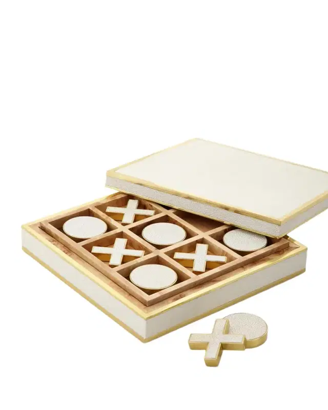 AERIN Cream Faux-Shagreen Tic Tac Toe