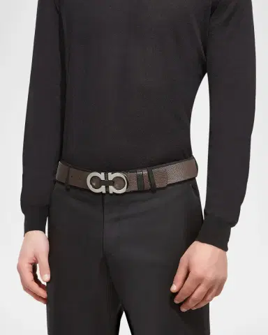 Ferragamo Moufflon Adjustable & Reversible Double-Gancini Buckle Leather Belt | Thumbnail 4