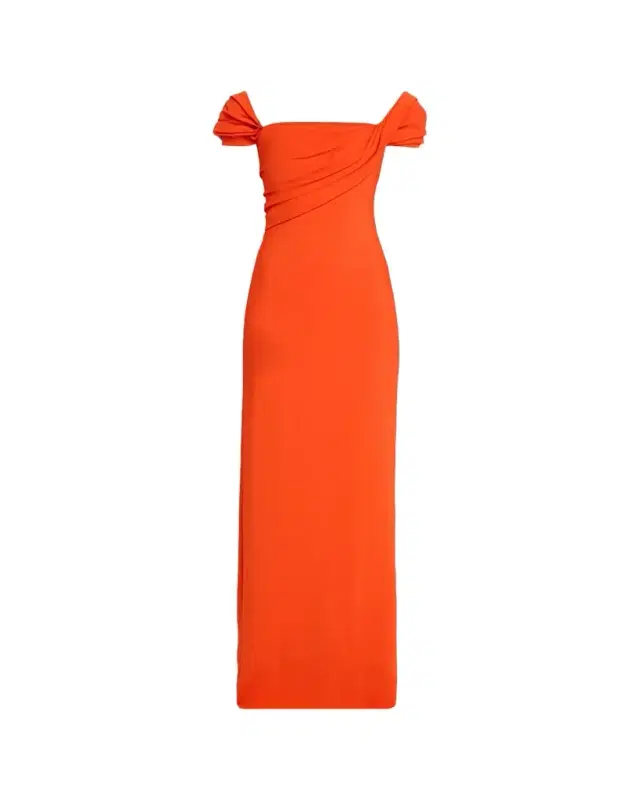 Cap-Sleeve Draped Cady Column Gown
