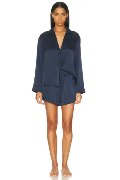 Lunya Washable Silk Button Up Long Sleeve Short Pajama Set | Thumbnail 4