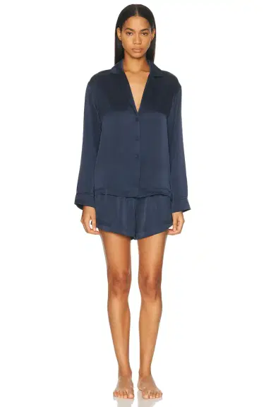 Lunya Washable Silk Button Up Long Sleeve Short Pajama Set | Thumbnail 1