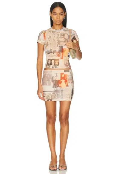 Jean Paul Gaultier Cotton Ribbed Printed Journal Mini Skirt | Thumbnail 5