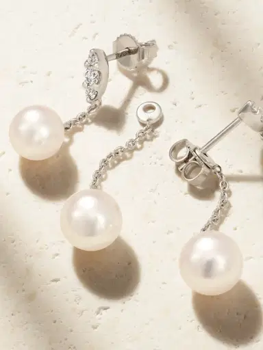 Mikimoto 18-karat White Gold, Diamond And Pearl Earrings | Thumbnail 3 Mikimoto 18-karat White Gold, Diamond And Pearl Earrings | Thumbnail 3
