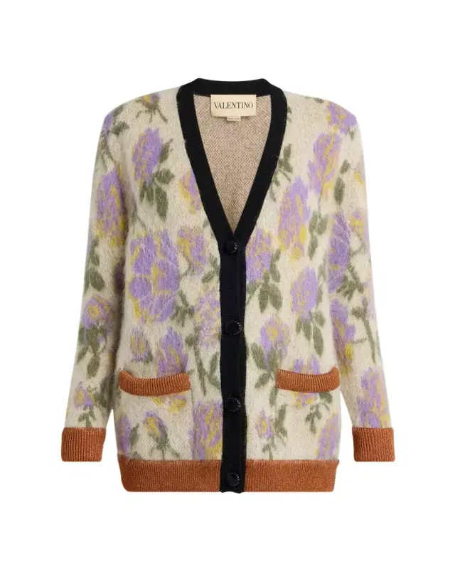 Valentino Garavani Floral-Print Mohair V-Neck Cardigan