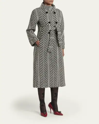 Valentino Garavani Zigzag Double-Breasted Belted Long Coat | Thumbnail 4