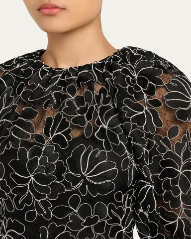 Lela Rose Floral Lace Puff-Sleeve Midi Sheath Dress | Thumbnail 5
