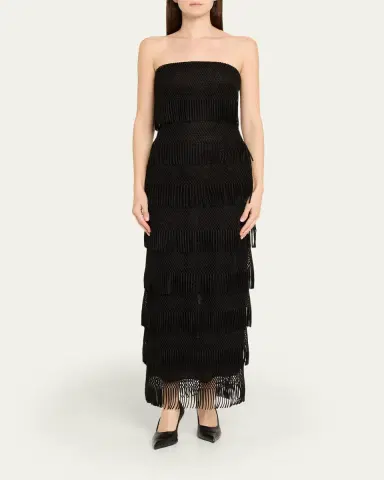Lela Rose Strapless Tiered Macrame Lame Gown | Thumbnail 2 Lela Rose Strapless Tiered Macrame Lame Gown | Thumbnail 2