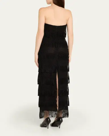 Lela Rose Strapless Tiered Macrame Lame Gown | Thumbnail 3 Lela Rose Strapless Tiered Macrame Lame Gown | Thumbnail 3