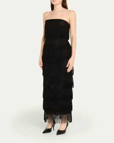 Lela Rose Strapless Tiered Macrame Lame Gown | Thumbnail 4 Lela Rose Strapless Tiered Macrame Lame Gown | Thumbnail 4