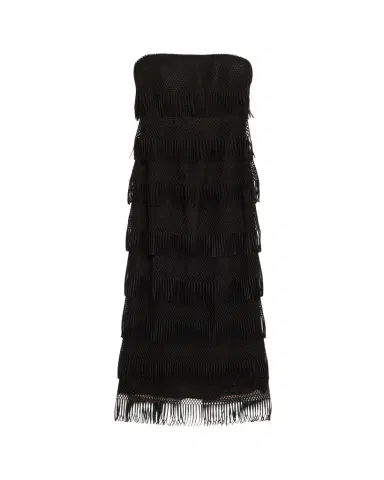 Lela Rose Strapless Tiered Macrame Lame Gown | Thumbnail 1 Lela Rose Strapless Tiered Macrame Lame Gown | Thumbnail 1