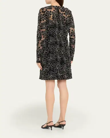 Lela Rose Holly Floral Lace Long-Sleeve Mini Dress | Thumbnail 3 Lela Rose Holly Floral Lace Long-Sleeve Mini Dress | Thumbnail 3