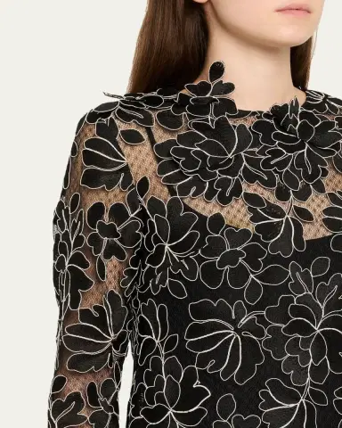 Lela Rose Holly Floral Lace Long-Sleeve Mini Dress | Thumbnail 5 Lela Rose Holly Floral Lace Long-Sleeve Mini Dress | Thumbnail 5
