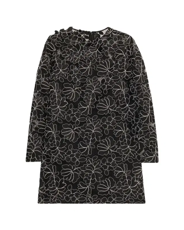 Lela Rose Holly Floral Lace Long-Sleeve Mini Dress