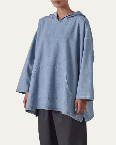 Eskandar A-Line Hooded Cotton Denim Shirt | Thumbnail 4 Eskandar A-Line Hooded Cotton Denim Shirt | Thumbnail 4