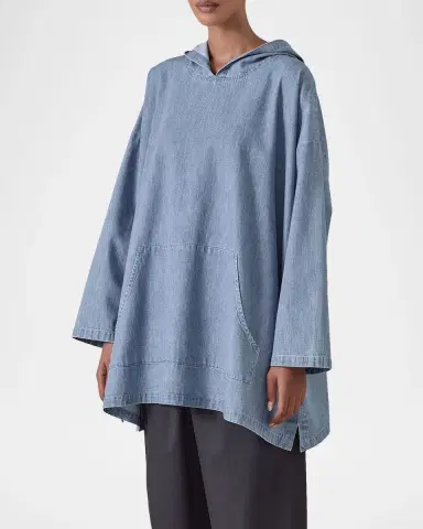 Eskandar A-Line Hooded Cotton Denim Shirt | Thumbnail 8 Eskandar A-Line Hooded Cotton Denim Shirt | Thumbnail 8