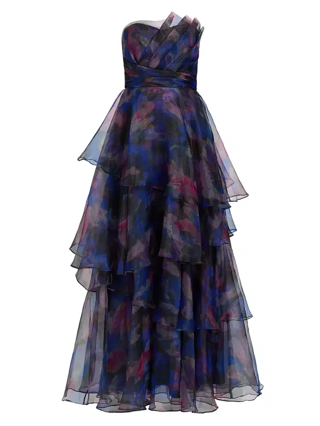 Theia Women's Seona Pebble Organza Strapless Gown - Shadow Aura