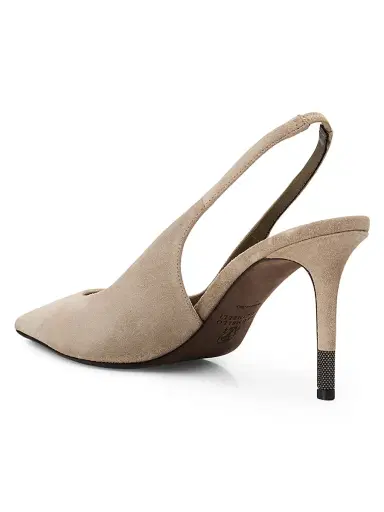 Brunello Cucinelli Women's 80MM Suede Slingback Pumps - Ice | Thumbnail 3 Brunello Cucinelli Women's 80MM Suede Slingback Pumps - Ice | Thumbnail 3