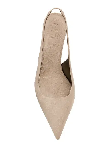 Brunello Cucinelli Women's 80MM Suede Slingback Pumps - Ice | Thumbnail 4 Brunello Cucinelli Women's 80MM Suede Slingback Pumps - Ice | Thumbnail 4