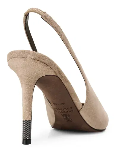 Brunello Cucinelli Women's 80MM Suede Slingback Pumps - Ice | Thumbnail 5 Brunello Cucinelli Women's 80MM Suede Slingback Pumps - Ice | Thumbnail 5