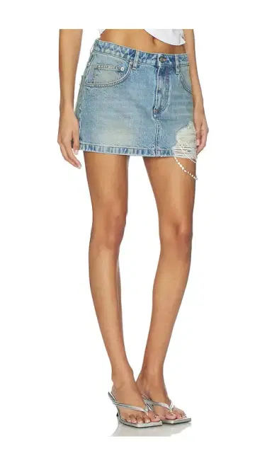 AREA Crystal Fray Denim Mini Skirt | Thumbnail 2