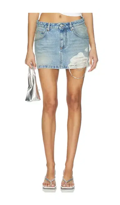 AREA Crystal Fray Denim Mini Skirt | Thumbnail 1