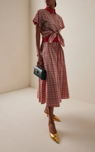 Rosie Assoulin Exclusive Pleated Plaid Silk-Blend Full Midi Skirt | Thumbnail 2