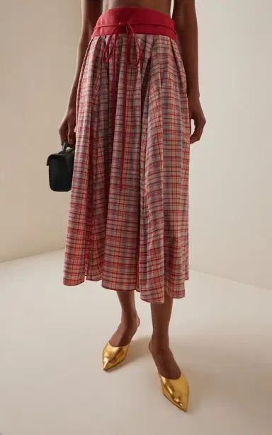 Rosie Assoulin Exclusive Pleated Plaid Silk-Blend Full Midi Skirt | Thumbnail 3