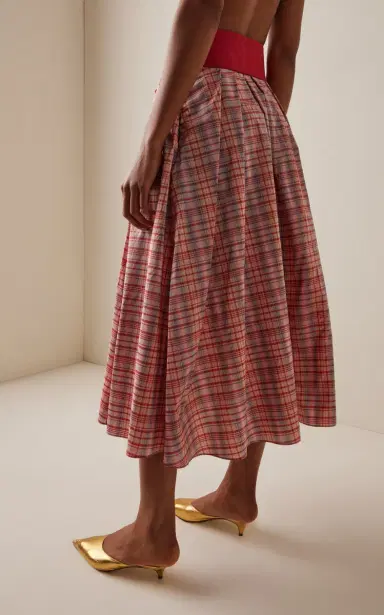 Rosie Assoulin Exclusive Pleated Plaid Silk-Blend Full Midi Skirt | Thumbnail 4