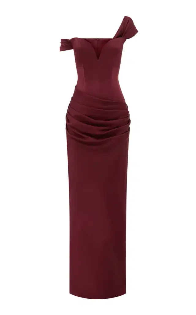 Off-The-Shoulder Corseted Satin Gown