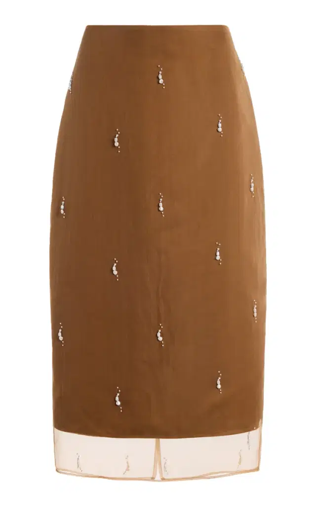Róhe Pearl-Embellished Silk-Organza Skirt