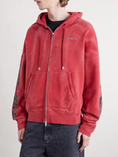 AMIRI Studded Cotton-Jersey Zip-Up Hoodie - Men | Thumbnail 3 AMIRI Studded Cotton-Jersey Zip-Up Hoodie - Men | Thumbnail 3
