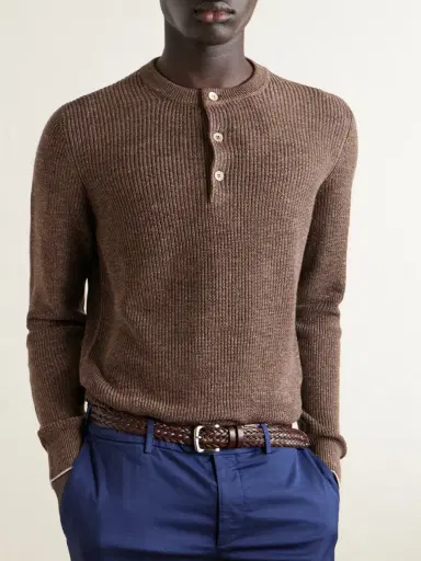 Brunello Cucinelli Ribbed Linen and Cotton-Blend Henley Sweater - Men | Thumbnail 3 Brunello Cucinelli Ribbed Linen and Cotton-Blend Henley Sweater - Men | Thumbnail 3