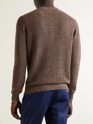 Brunello Cucinelli Ribbed Linen and Cotton-Blend Henley Sweater - Men | Thumbnail 4 Brunello Cucinelli Ribbed Linen and Cotton-Blend Henley Sweater - Men | Thumbnail 4