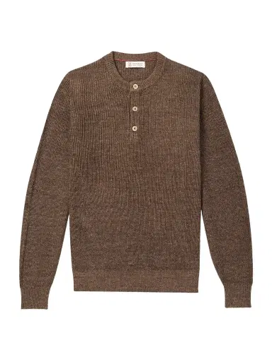 Brunello Cucinelli Ribbed Linen and Cotton-Blend Henley Sweater - Men | Thumbnail 1 Brunello Cucinelli Ribbed Linen and Cotton-Blend Henley Sweater - Men | Thumbnail 1