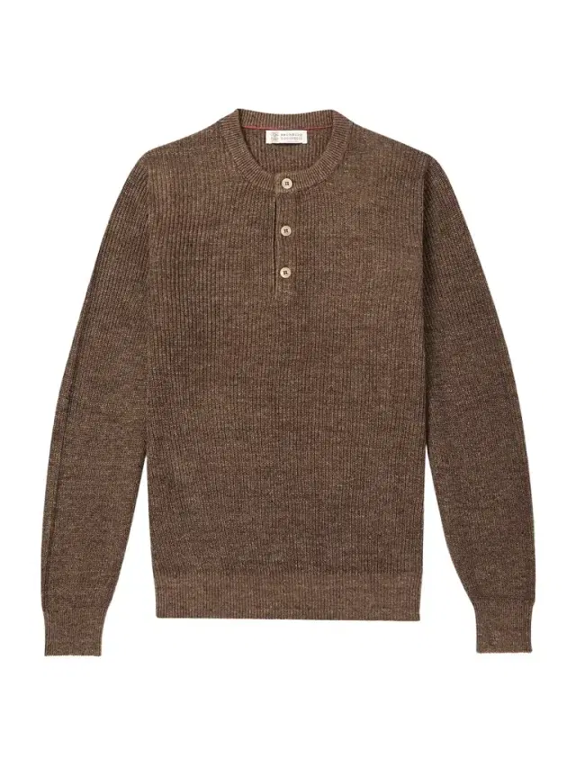 Ribbed Linen and Cotton-Blend Henley Sweater - Men