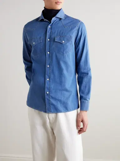Brunello Cucinelli Denim Shirt - Men | Thumbnail 3