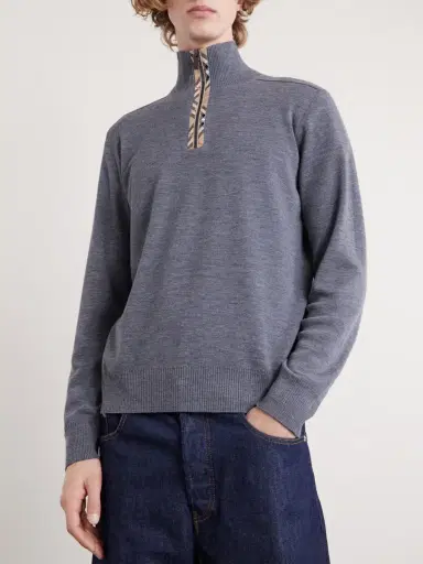 Burberry Checked Wool Half-Zip Sweater - Men | Thumbnail 3