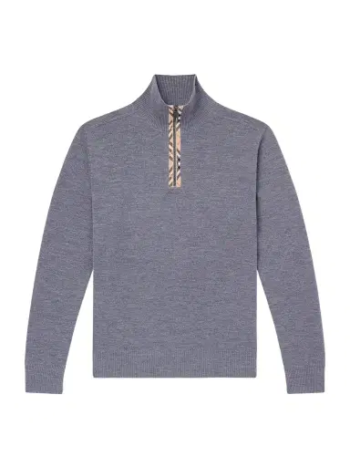 Burberry Checked Wool Half-Zip Sweater - Men | Thumbnail 1