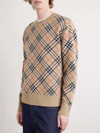 Burberry Checked Cotton-Blend Sweater - Men | Thumbnail 3