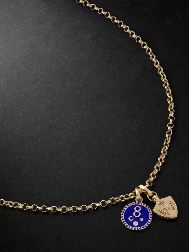 Foundrae Karma Per Aspera ad Astra medium 18-Karat Gold, Enamel and Diamond Necklace - Men