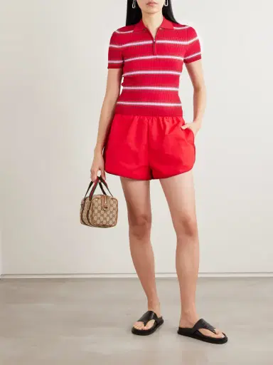 Staud Ren Striped Ribbed-knit Polo Shirt | Thumbnail 2