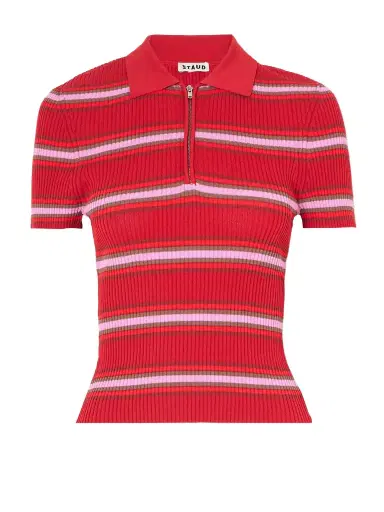 Staud Ren Striped Ribbed-knit Polo Shirt | Thumbnail 1