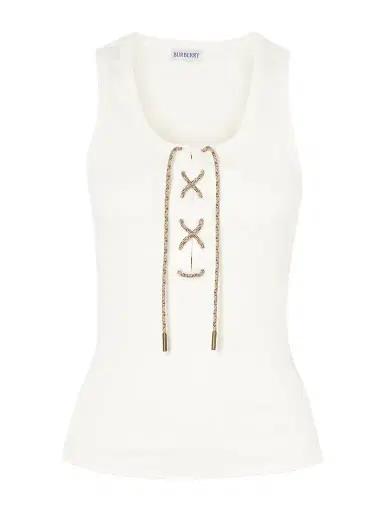 Burberry Lace-up Embroidered Ribbed Stretch-cotton Jersey Tank | Thumbnail 1 Burberry Lace-up Embroidered Ribbed Stretch-cotton Jersey Tank | Thumbnail 1