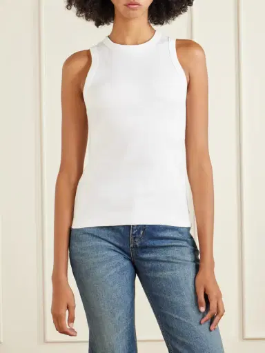 Saint Laurent Embroidered Ribbed Cotton-jersey Tank | Thumbnail 3 Saint Laurent Embroidered Ribbed Cotton-jersey Tank | Thumbnail 3