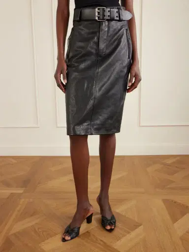 Saint Laurent Belted Textured-leather Skirt | Thumbnail 3