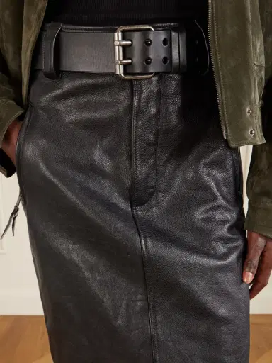 Saint Laurent Belted Textured-leather Skirt | Thumbnail 5