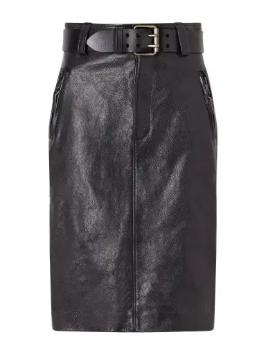 Saint Laurent Belted Textured-leather Skirt | Thumbnail 1