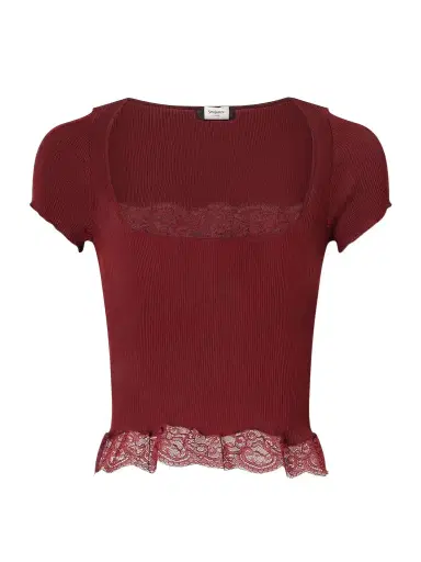 Saint Laurent Cropped Leavers Lace-trimmed Ribbed Silk-jersey Top | Thumbnail 1 Saint Laurent Cropped Leavers Lace-trimmed Ribbed Silk-jersey Top | Thumbnail 1