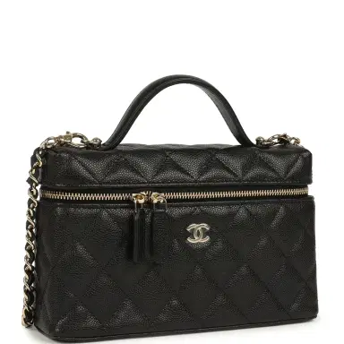 Chanel Chanel Top Handle Long Vanity Case with Chain Black Caviar Light Gold Hardware | Thumbnail 3 Chanel Chanel Top Handle Long Vanity Case with Chain Black Caviar Light Gold Hardware | Thumbnail 3