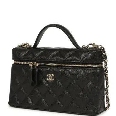 Chanel Chanel Top Handle Long Vanity Case with Chain Black Caviar Light Gold Hardware | Thumbnail 6 Chanel Chanel Top Handle Long Vanity Case with Chain Black Caviar Light Gold Hardware | Thumbnail 6